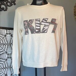Kiss Cream Long Sleeve Sweatshirt with Distressed Graphic